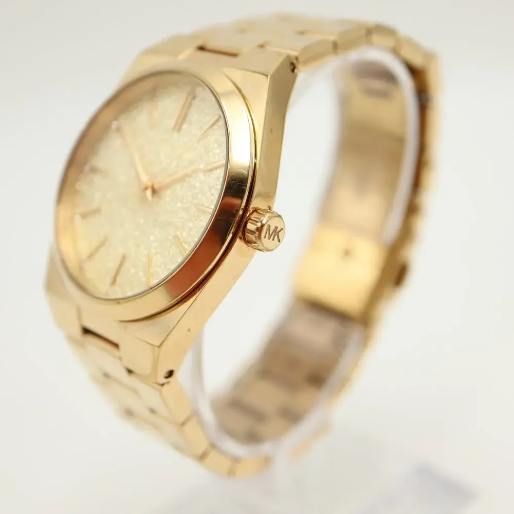 Michael Kors Channing Gold Tone Glitter 36mm Watch Steel MK6623 w New Battery